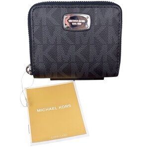 Michael Kors Continental Signature MK Pattern Textured Black Zip Wallet NWT